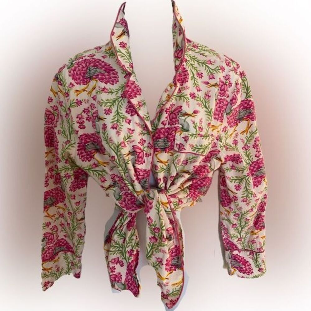 Print FreshTop - S pink /green bird print. , cotton